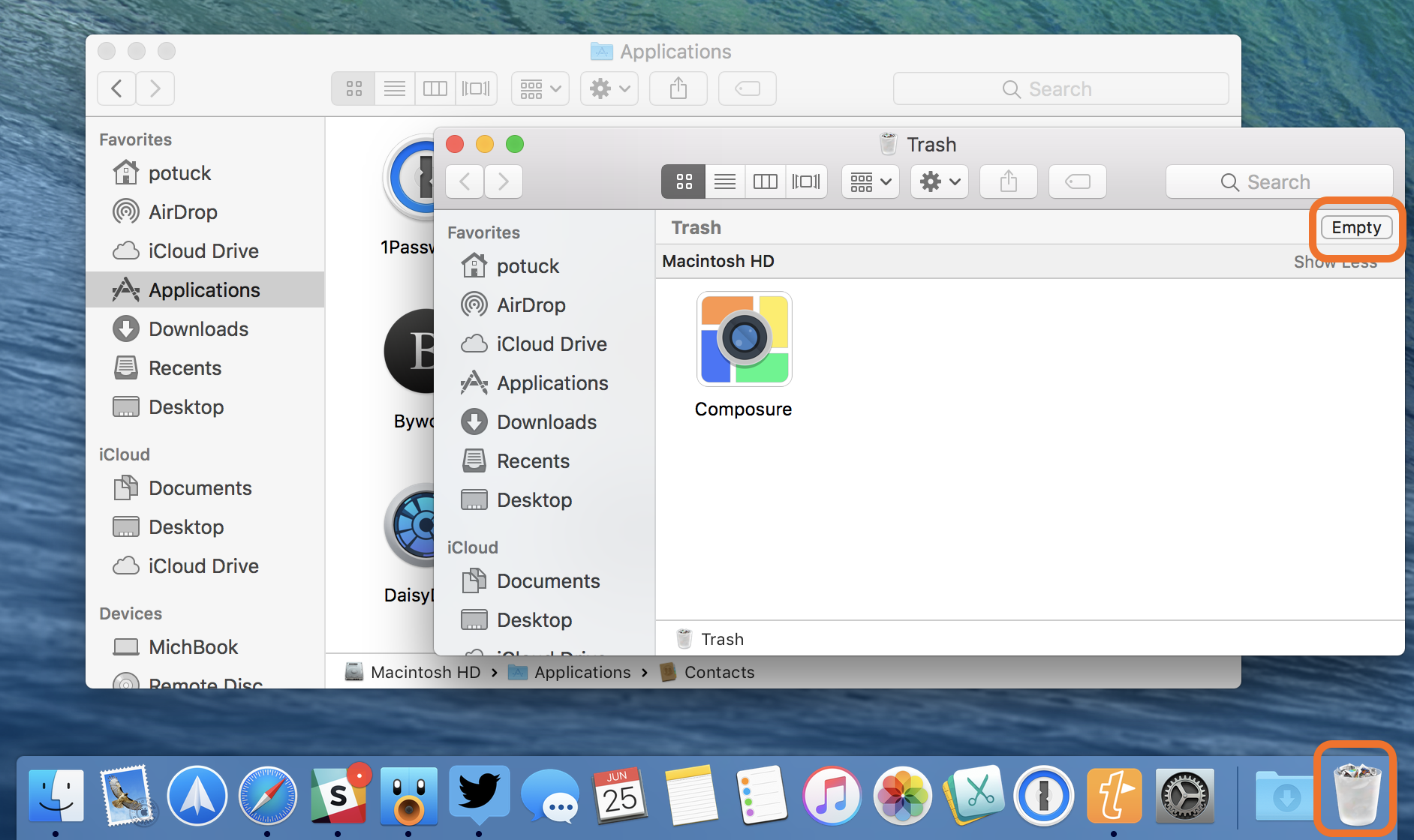 How can i delete an app on mac shortcut